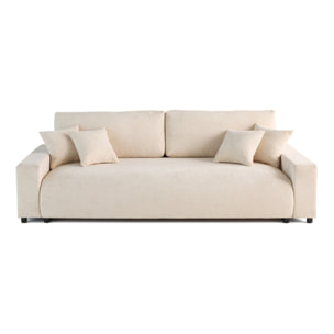 Pivoine - canapé droit 3 places - convertible avec coffre - en velours texturé - Beige