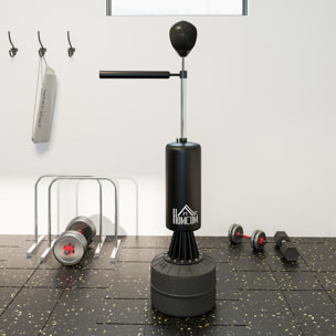 Saco de Boxeo de Pie 155-205 cm, Saco de Boxeo con Barra Giratoria de 360°, Bola de Velocidad y Base Rellenable, Punching Ball para Adultos y Niños, Entrenamiento MMA, Muay Thai, Fitness, Negro