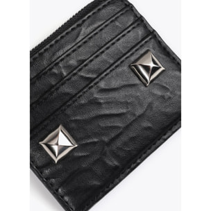 Porta carte effetto rugoso con borchie