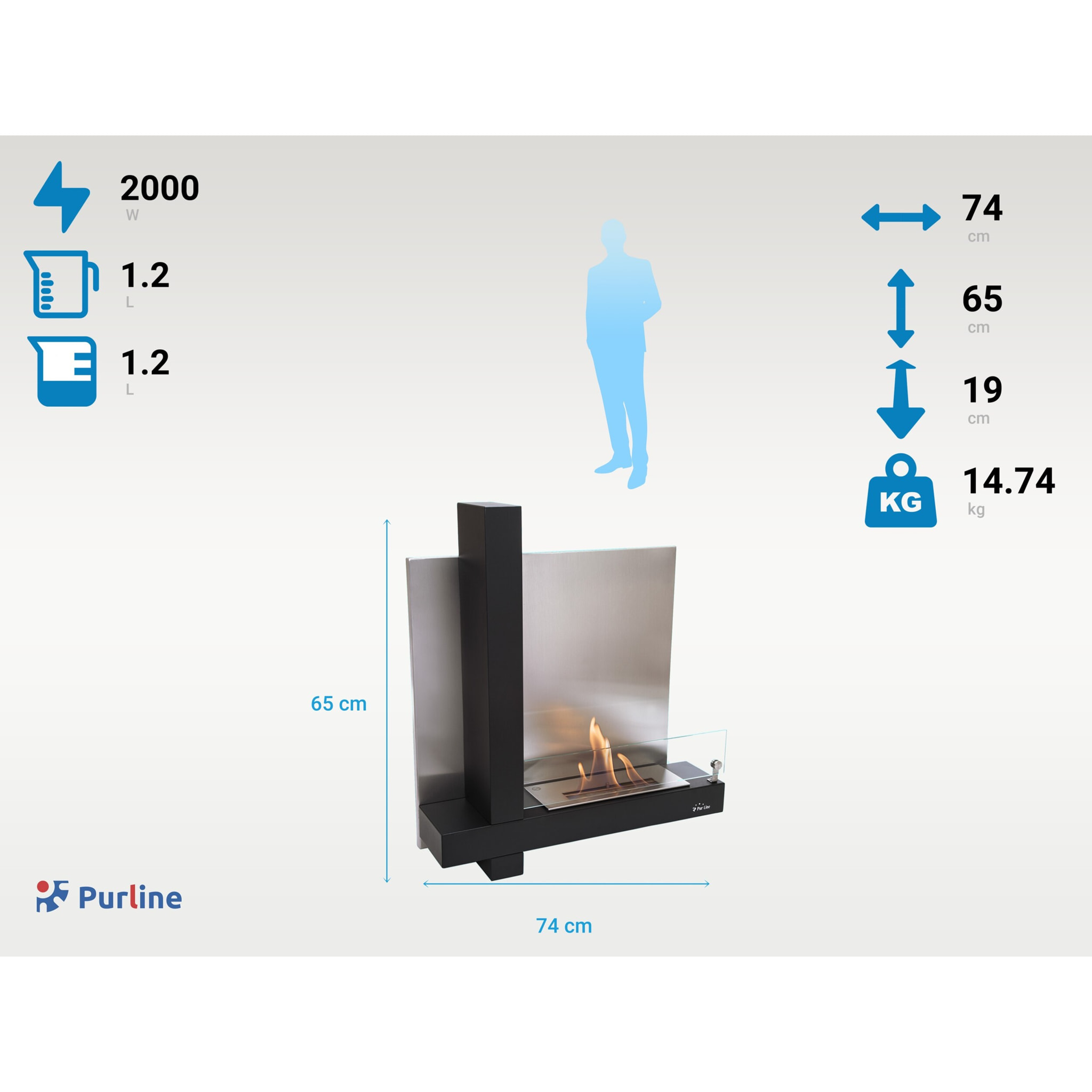 Chimenea de etanol mural en acero inoxidable negro MUSA PURLINE