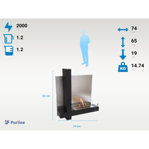 Chimenea de etanol mural en acero inoxidable negro MUSA PURLINE