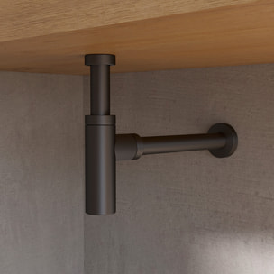 Sifone Di Scarico Tondo Universale In Ottone Nero Opaco Scarico Lavabo 1"1/4 G Altezza 12,5 Cm Bagno Elegante E Resistente Contro Cattivi Odori