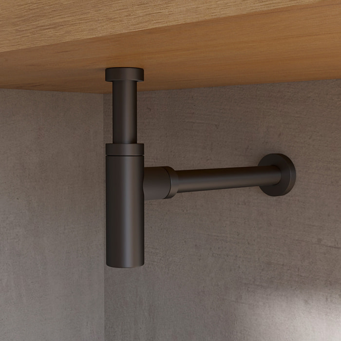 Sifone Di Scarico Tondo Universale In Ottone Nero Opaco Scarico Lavabo 1"1/4 G Altezza 12,5 Cm Bagno Elegante E Resistente Contro Cattivi Odori