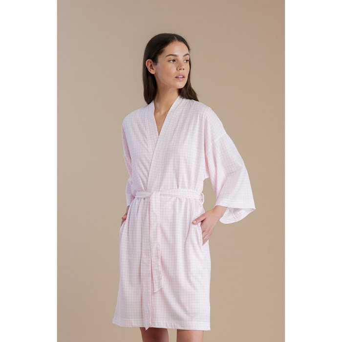 Vestaglia donna in cotone con maniche ampie e cintura in vita articolo vichy Noidinotte