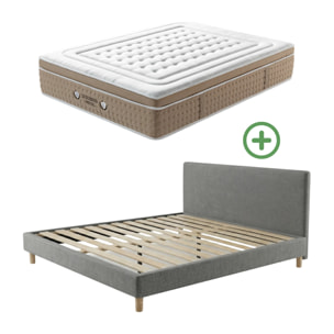 Ensemble matelas Bali & lit fixe Colisée | Mémoire de forme et ressorts ensachés | cadre à lattes | Tissu | Gris clair