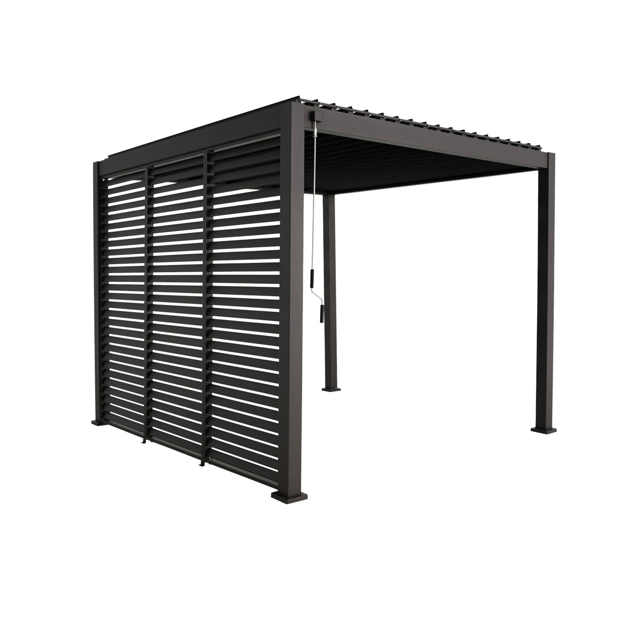 Pergola bioclimatique aluminium 3x3 m V2 lames orientables + 3 persiennes TRIOMPHE anthracite