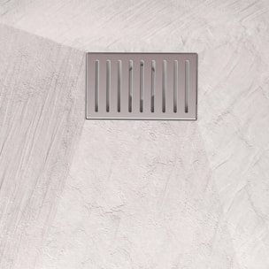 Receveur de douche Blanc Effet Pierre 80x120 cm et Grille décor Linéaire en Inox