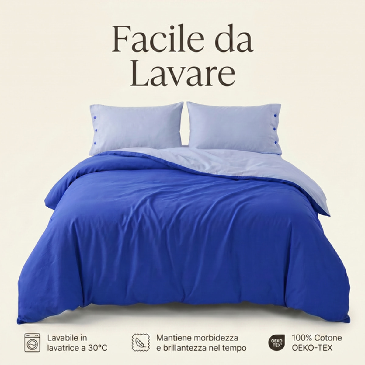 Parure copripiumino singolo in cotone bicolore morbido e traspirante, set sacco copripiumino con federa, design semplice ed elegante, tessuto resistente e certificato OEKO-TEX, facile da lavare, comfort naturale per uso quotidiano