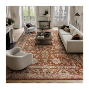 Tapis d'orient, motif oriental raffiné, tissé, poils ras