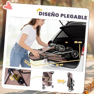Carrito para Perros Plegable, Cochecito para Perros Pequeños con Cesta de Almacenaje, Ventanas de Malla, Portavasos y Ruedas, Carga 10 kg, 77x44x102 cm, Café