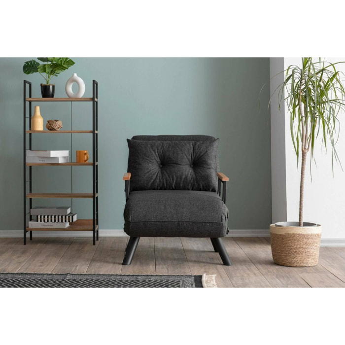 Poltrona Keoni, Seduta imbottita, Divano singolo da salotto, Sedia con braccioli, 60x78 h78 cm, Grigio Cenere