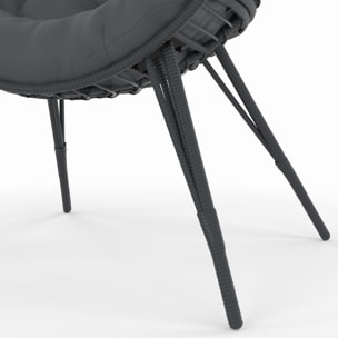 Fauteuil œuf sur pied effet rotin gris avec coussin