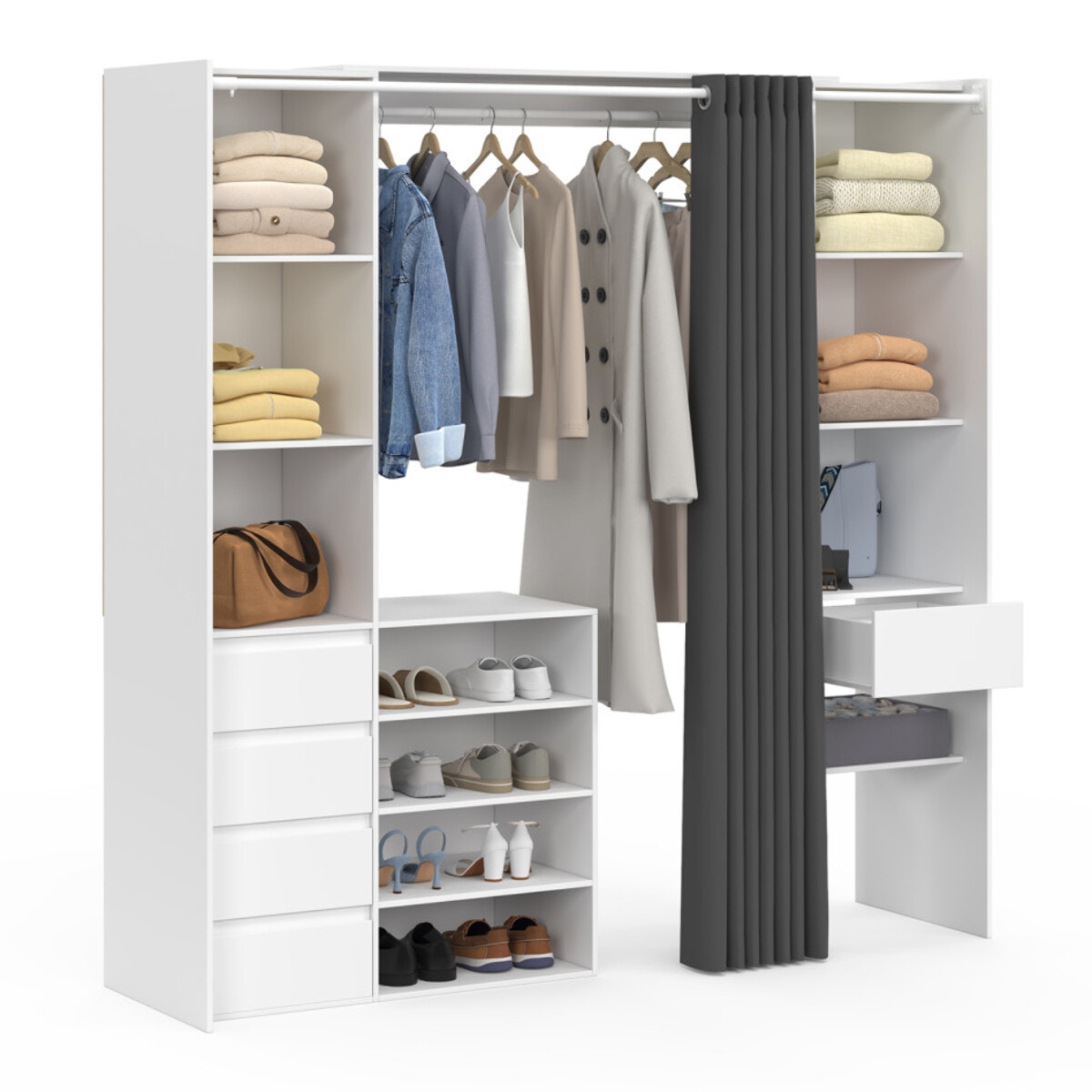 Dressing Justine extensible 120-180cm blanc 5 tiroirs double colonne