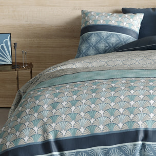 Parure housse de couette imprimé 100% coton - zircon - bleu