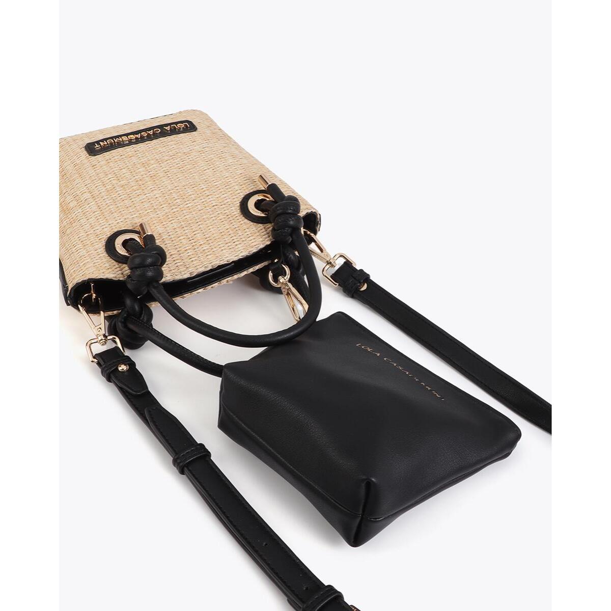 Borsa a mano effetto rafia abbinata ad effetto pelle