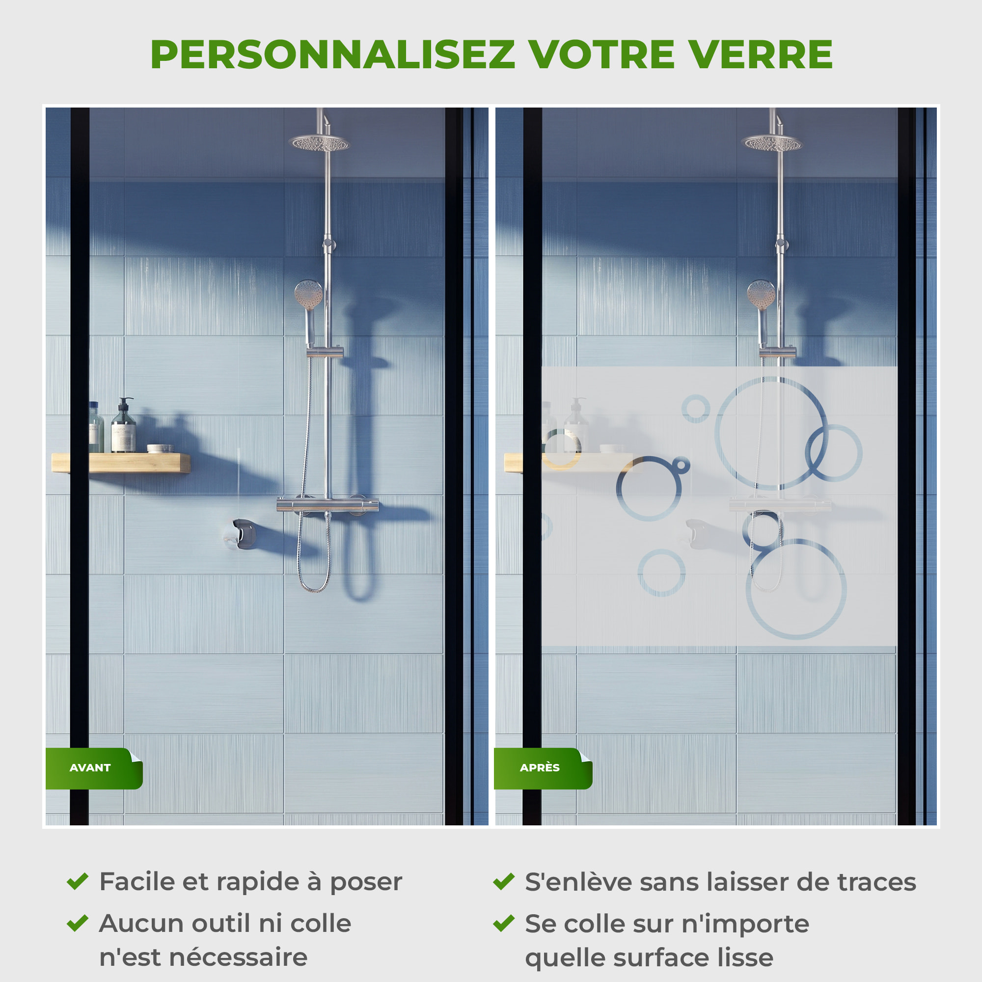 Film Fenêtre Anti Regard Occultant - BULLES DE SAVON - Stickers Autocollant Brise-Vue pour Vitre & Porte de Douche