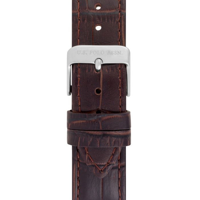 Orologio U.S. Polo Assn. in pelle marrone