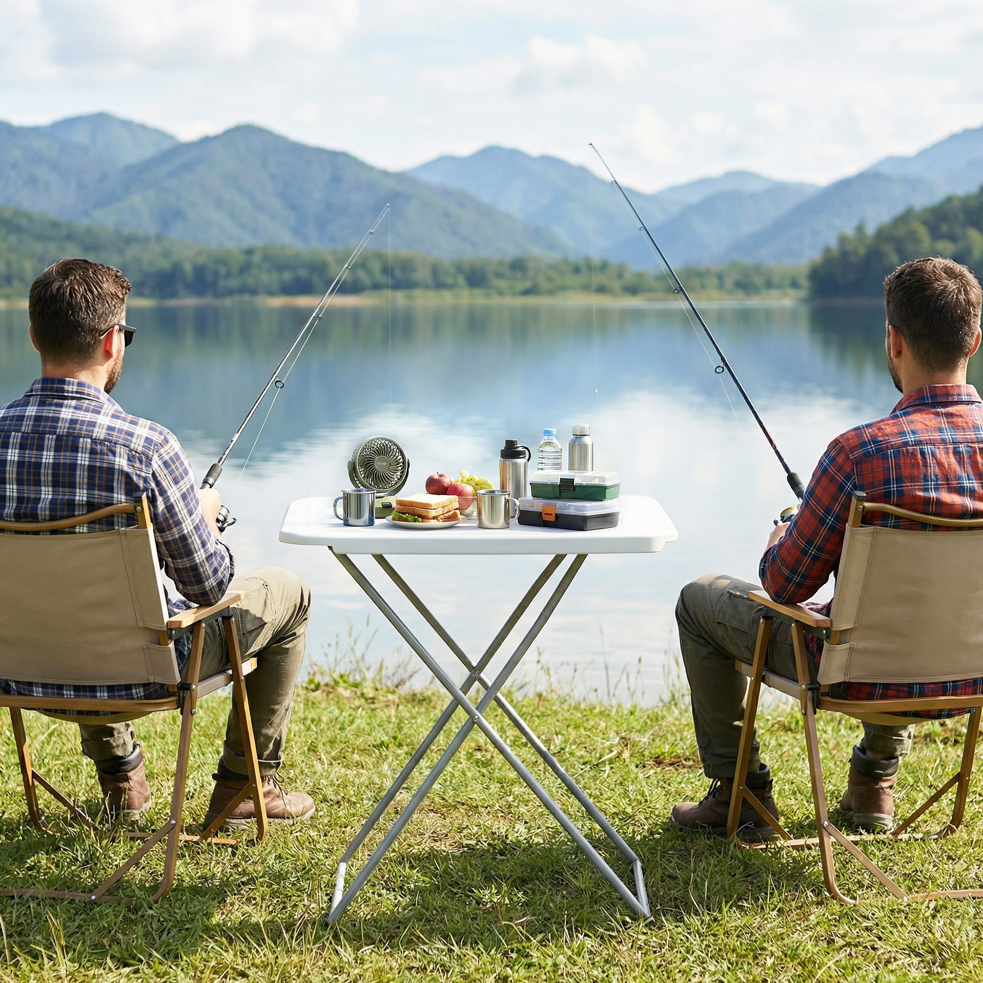 Mesa Plegable Camping, 75x50x73,5 cm, Mesa Plegable Portátil con Altura Ajustable en 5 Niveles, Encimera de HDPE y Marco Metálico, para Acampar, Senderismo, Playa, Blanco