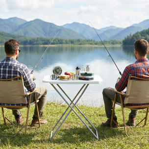 Mesa Plegable Camping, 75x50x73,5 cm, Mesa Plegable Portátil con Altura Ajustable en 5 Niveles, Encimera de HDPE y Marco Metálico, para Acampar, Senderismo, Playa, Blanco