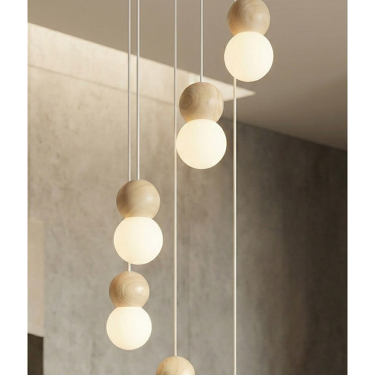 Lampada a sospensione LOOP in acciaio bianco e legno