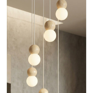 Lampada a sospensione LOOP in acciaio bianco e legno
