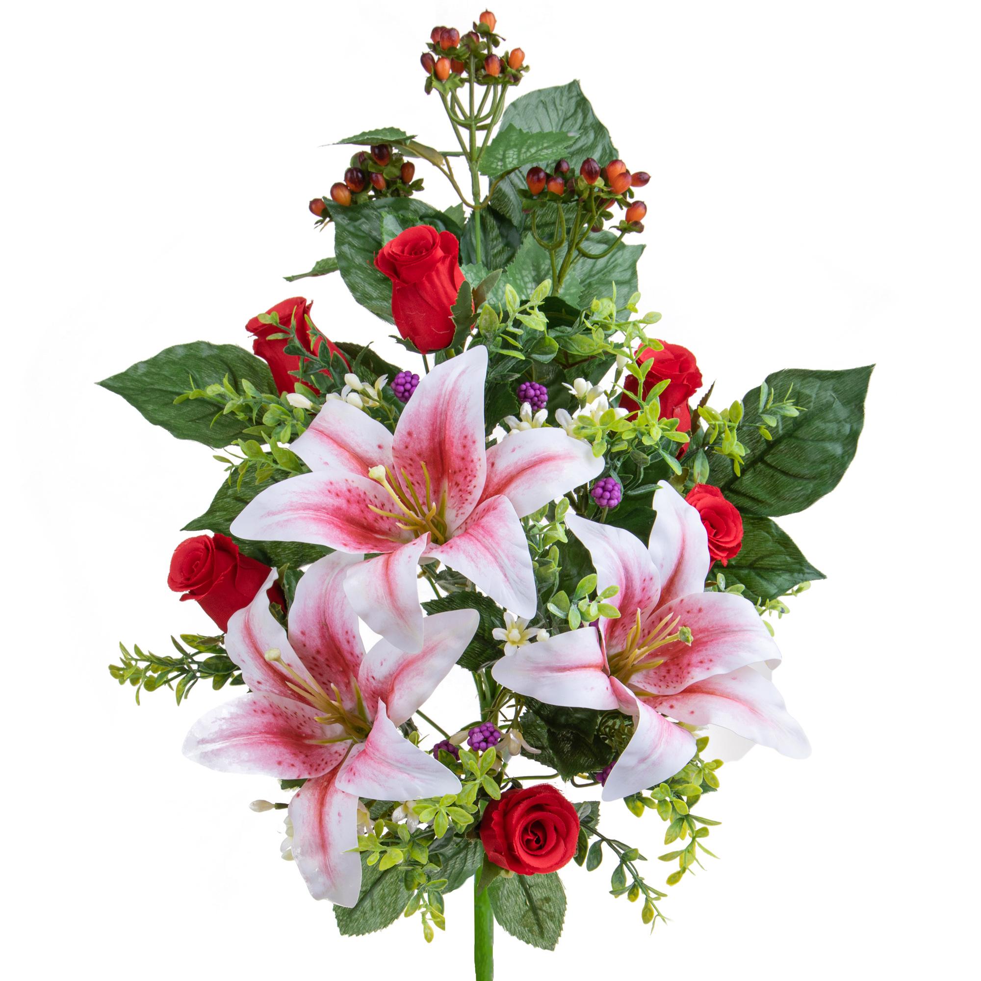 Frontale Lilium/Rose 54 Cm - Pezzi 1 - 15X54X14cm - Colore: Rosso - Bianchi Dino - Fiori Artificiali