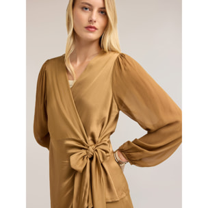 Motivi - Blusa in raso con scollo a V e fiocco - Beige