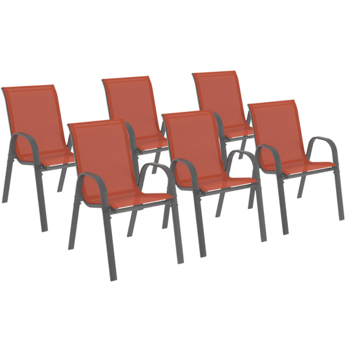 Chaises de jardin empilables textilène terracotta - lot de 6