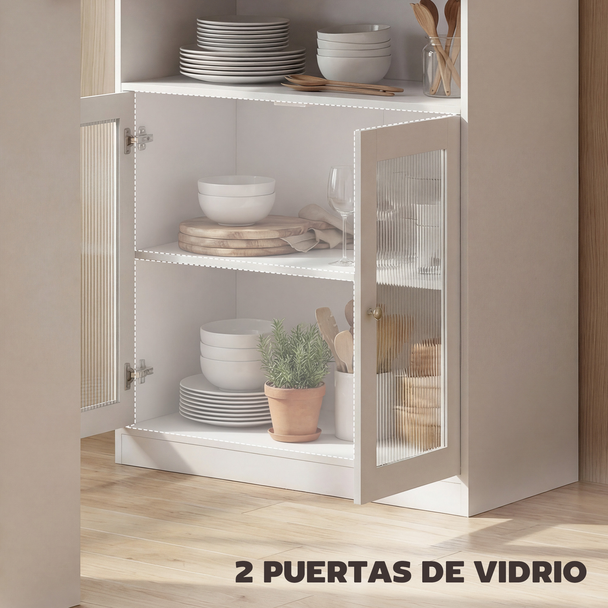 Mesa de Bar Extensible y Giratoria 90°, Mesa Alta Cocina con Estantes Abiertos y 2 Puertas de Vidrio para Comedor, 150x80x105,5 cm, Blanco y Natural