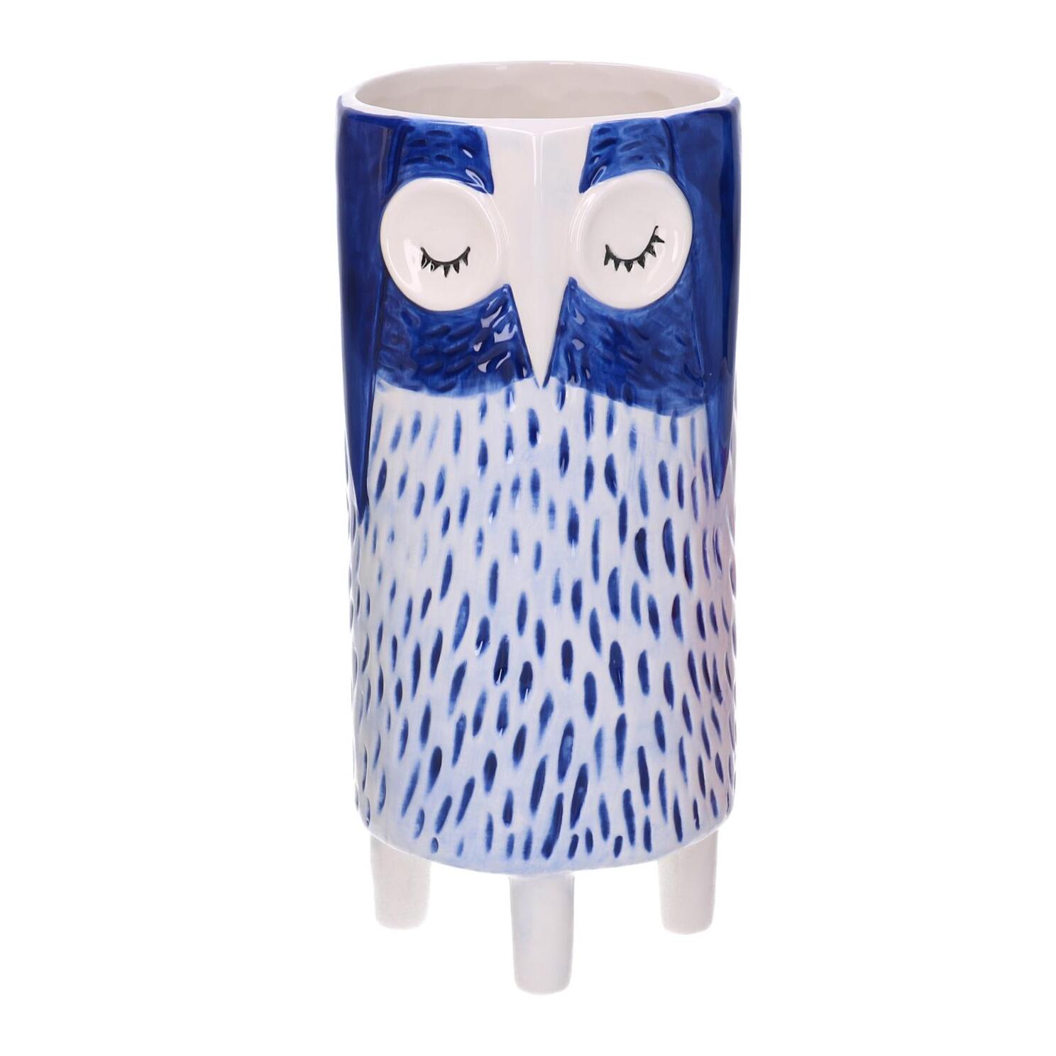 Portavaso in ceramica gufo blu cm ø12,4h27