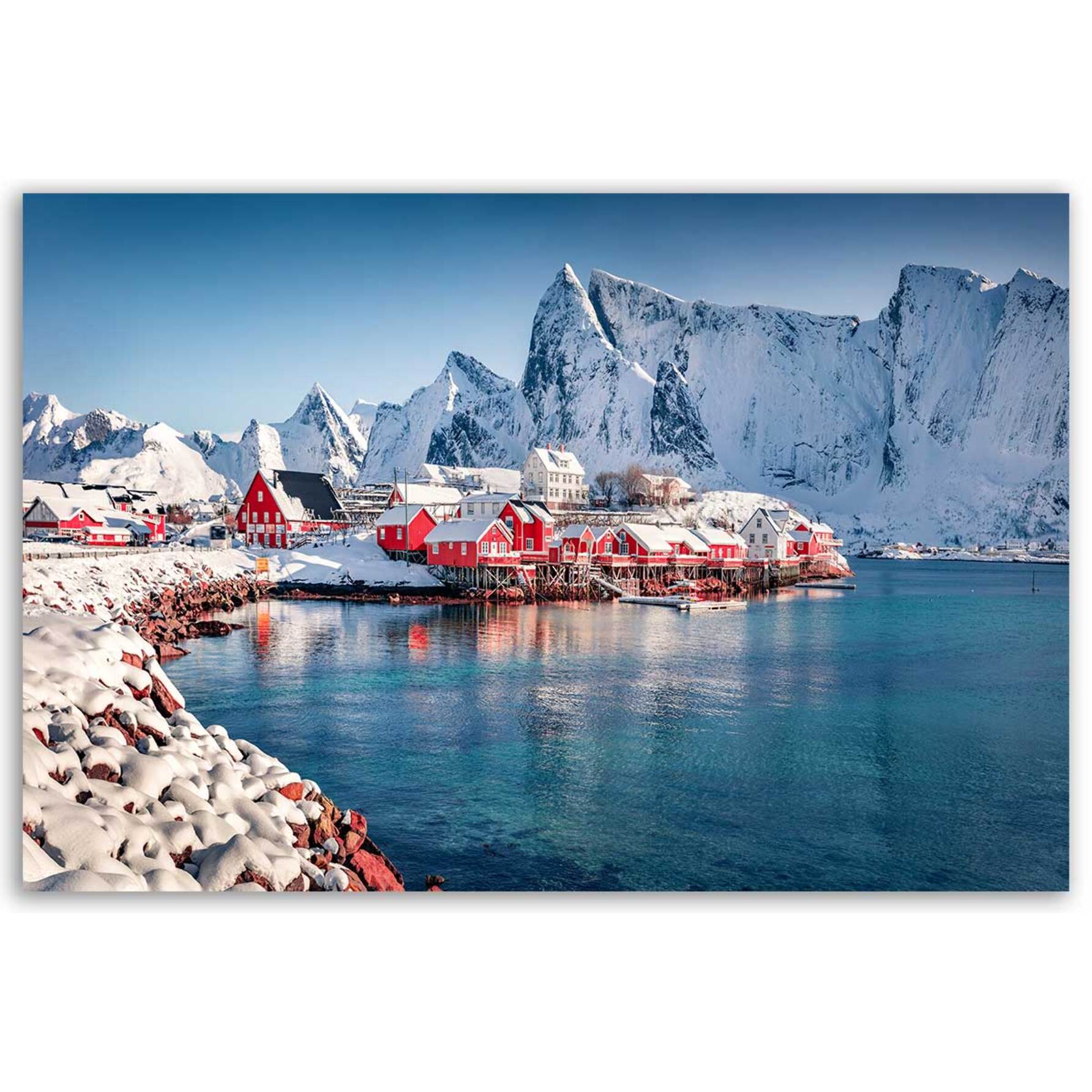 Tableau village Lofoten sous la neige Toile imprimée