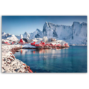 Tableau village Lofoten sous la neige Toile imprimée