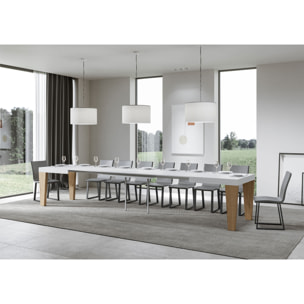 Mesa extensible 90x130/390 cm Spimbo Mix tapa Fresno Blanco patas Roble Natural