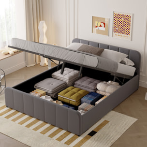 KANSAS Lit avec coffre de rangement 140x190cm en velours gris