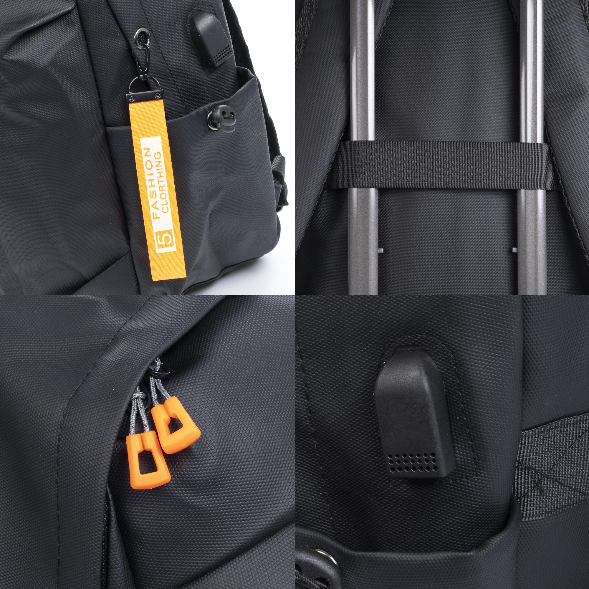 Mochila multi compartimento, porta Laptop 13''. Capa impermeable. Adaptable a Trolley. Toma USB externa. Repelente al agua.