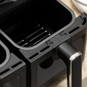 Freidora sin Aceite Doble 8L Freidora de Aire Caliente 2500W con 8 Programas Pantalla LED Táctil Temperatura Ajustable 80-200„ƒ Temporizador y Cesta Antiadherente 38,5x38x30,5 cm Negro