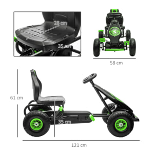 Kart Pedales Coche de Pedales para Niños de 5-12 Años con Asiento Ajustable Neumáticos Inflables Amortiguador y Freno de Mano Carga 50 kg Negro y Verde