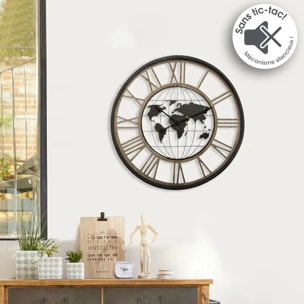 Horloge monde noir D67cm
