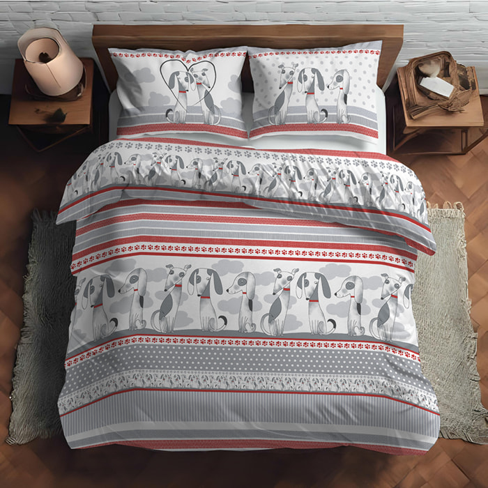 Parure copripiumino baubau rosso 100% cotone