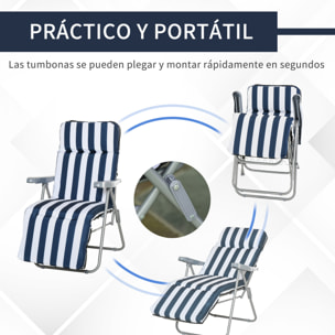Conjunto 2 Tumbonas para Playa de Acero Azul y Blanco