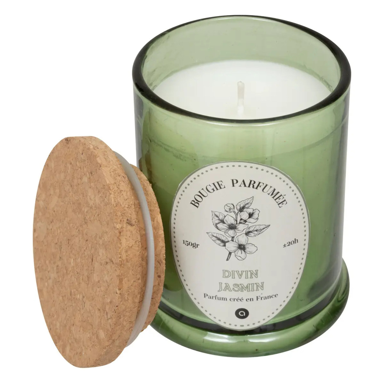 Bougie parfumée Hapo 150g pot en verre avec couvercle jasmin