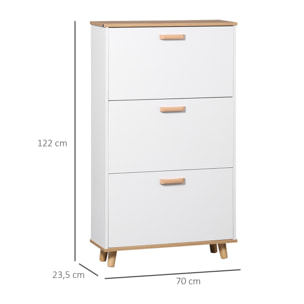 Meuble à chaussures design scandinave 3 portes abattantes 3 étagères réglables bois pin panneaux blanc