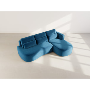 Mahina - canapé d'angle droit 4 places convertible avec coffre en velours côtelé - Bleu