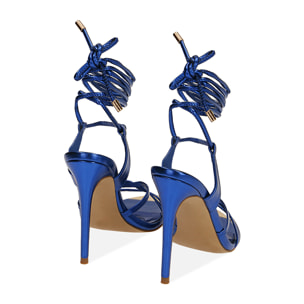 Sandali lace-up blu laminato, tacco 9,5 cm