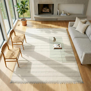 Tapis kilim Reversible Veko tissé à la main en laine beige