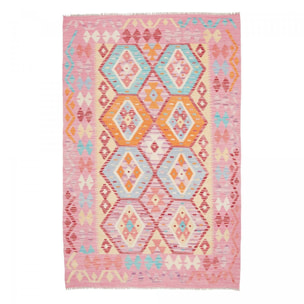 Tapis kilim, motif géométrique, tissé plat en laine naturelle