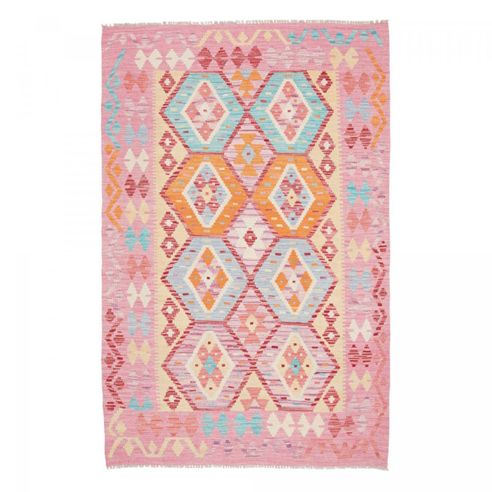 Tapis kilim, motif géométrique, tissé plat en laine naturelle