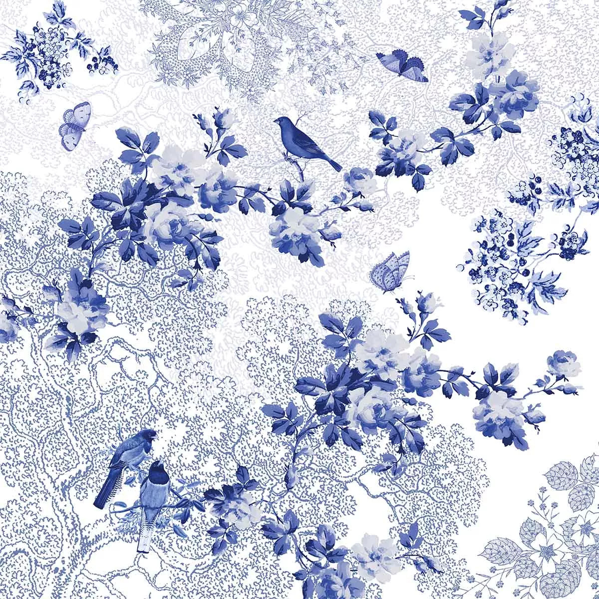 Serviette lin & coton lavé 190 g/m² imprimé blanc bleu Voliere bleu