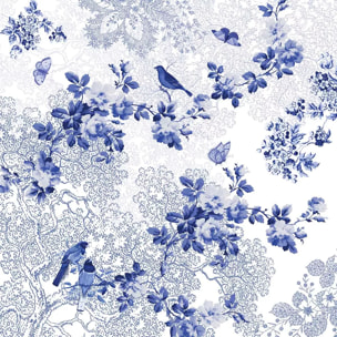 Serviette lin & coton lavé 190 g/m² imprimé blanc bleu Voliere bleu