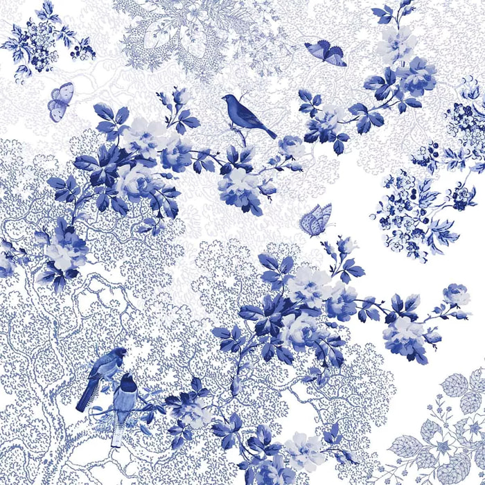 Serviette lin & coton lavé 190 g/m² imprimé blanc bleu Voliere bleu